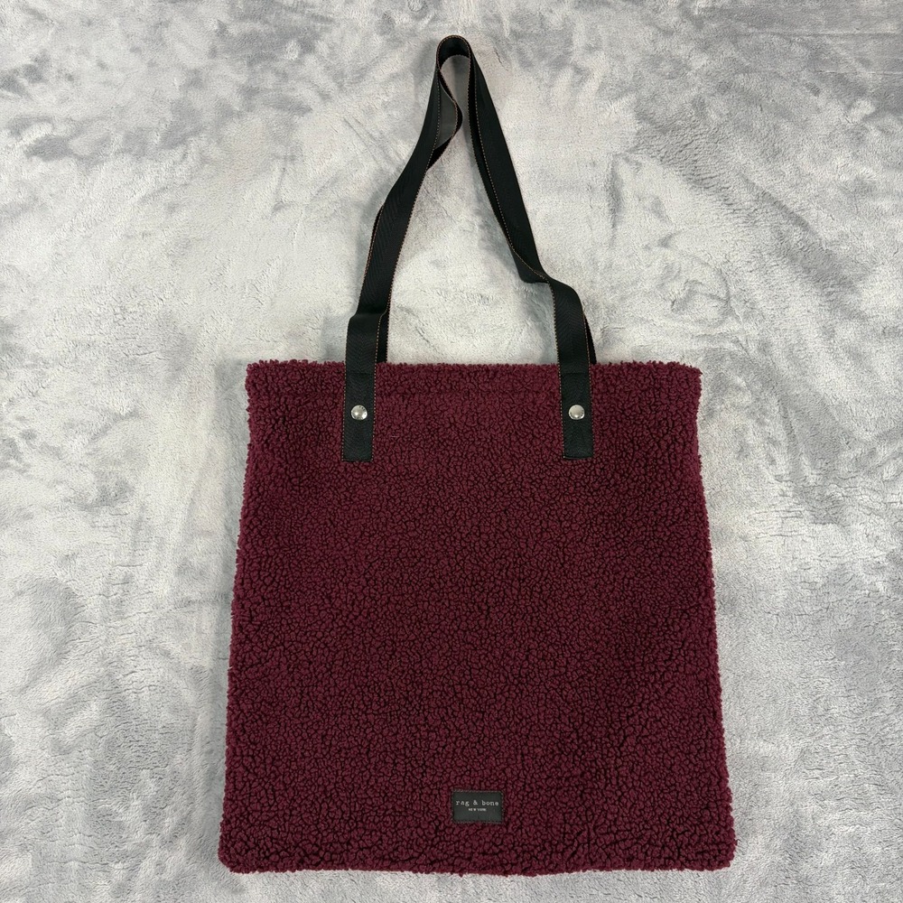 Rag & Bone Faux Fur Women's Maroon Solid Lined Tote Bag Shoulder Strap 14x15"